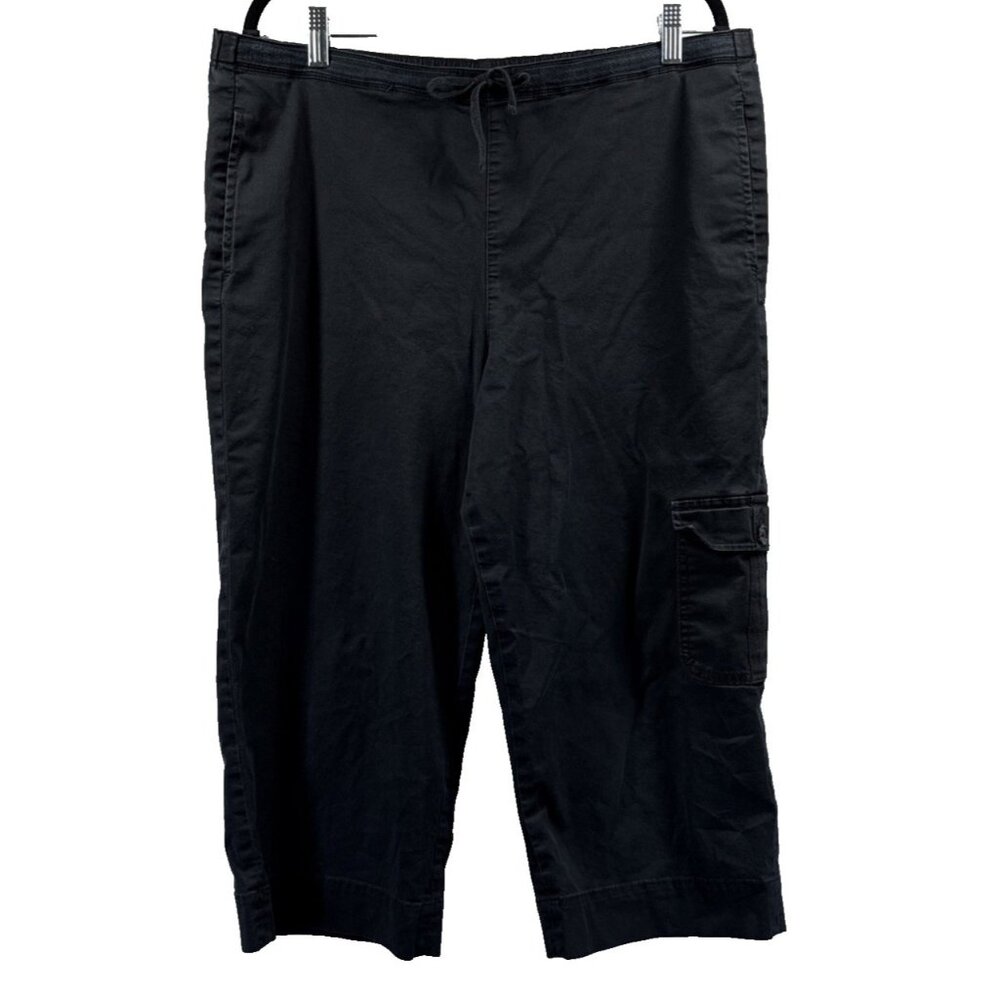 Coldwater Creek Womens Cropped Pants Large 14 / 16 Black Pockets Pull On Comfort